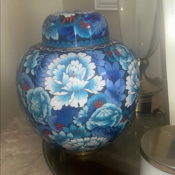 Floral Blue gold and White Decorative Vase